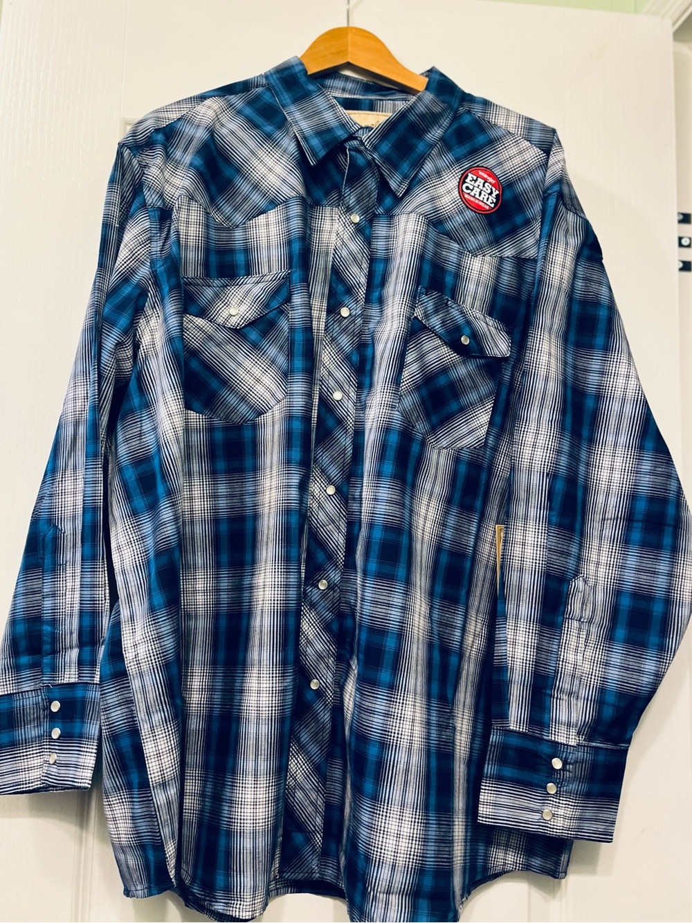 Wrangler Size 3 XL Blue Plaid Long-Sleeve Western Button-Down Shirt